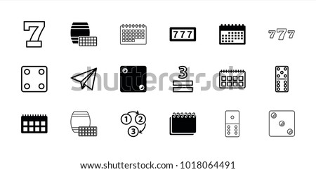 Number icons. set of 18 editable filled and outline number icons: 7 number, calendar, dice, domino, 3 allowed, 1 2 3, paper plane