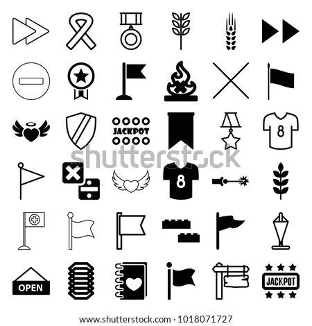 Banner icons. set of 36 editable filled and outline banner icons such as wheat, jackpot, flag, heart angel wings, football t shirt, open plate, electric circuit, shield