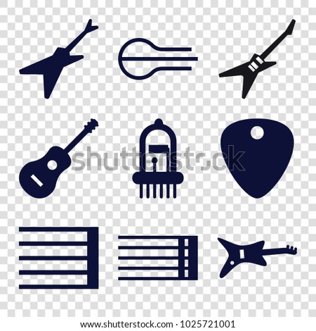 Guitar icons. set of 9 editable filled guitar icons such as