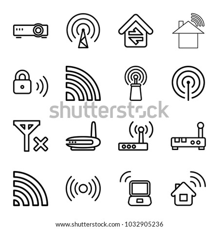 Wifi icons. set of 16 editable outline wifi icons such as home connection, signal, wi-fi, router, security lock, laptop signal