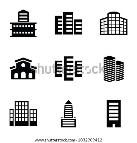 Headquarters icons. set of 9 editable filled headquarters icons such as building, business centre, building   isolated  sign symbol
