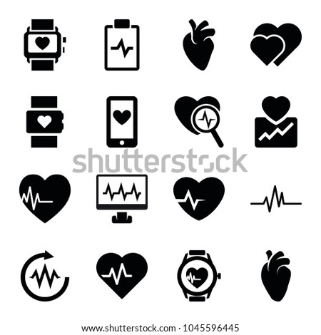 Heartbeat icons. set of 16 editable filled heartbeat icons such as hearts, heart rate watch, heart organ