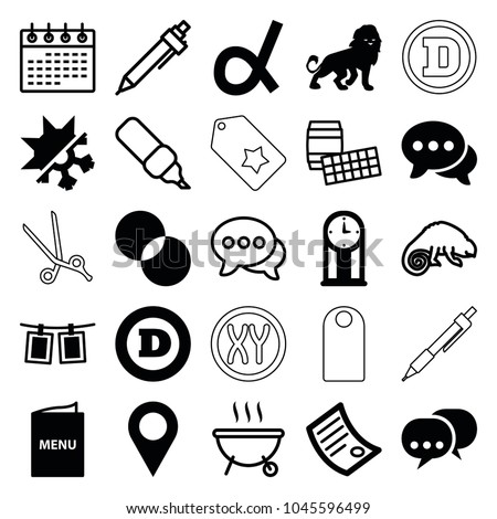 Template icons. set of 25 editable filled and outline template icons such as lion, d letter, circle intersection, location, chat, photos on rope, menu, cold and hote mode