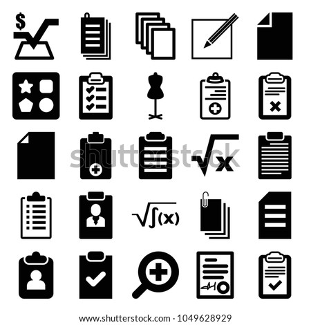 Form icons. set of 25 editable filled form icons such as from toy for beach, mannequin, paper, mathematical square, square root, check list, clipboard, checklist