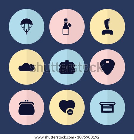 Set of 9 app filled icons such as purse, minus favorite, guitar mediator, cloud, document, joystick, parachute