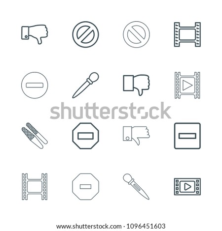 Negative icon. collection of 16 negative outline icons such as nail sawing, minus, dislike, movie tape, prohibited. editable negative icons for web and mobile.