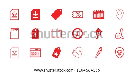 Template icon. collection of 18 template filled and outline icons such as tag, file, info, pendulum, lion, ticket on sale, pen. editable template icons for web and mobile.