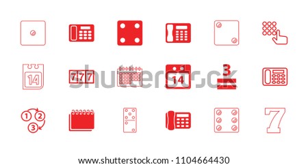 Number icon. collection of 18 number filled and outline icons such as dice, 3 allowed, desk phone, 14 date calendar, hand on atm. editable number icons for web and mobile.