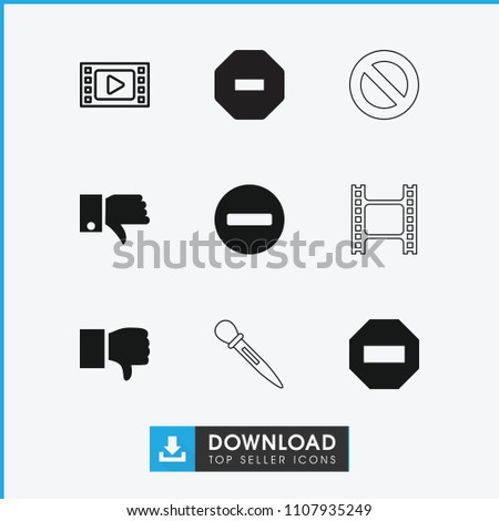 Negative icon. collection of 9 negative filled and outline icons such as dislike, minus, movie tape, nail sawing. editable negative icons for web and mobile.