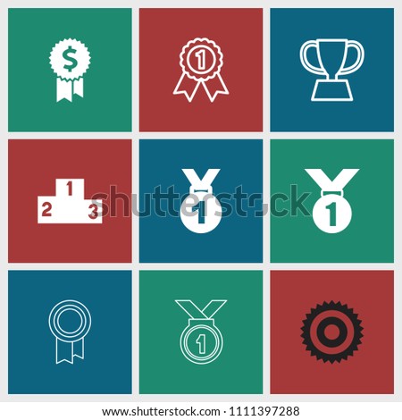 Trophy icon. collection of 9 trophy filled and outline icons such as medal, ranking, number 1 medal, dollar award. editable trophy icons for web and mobile.