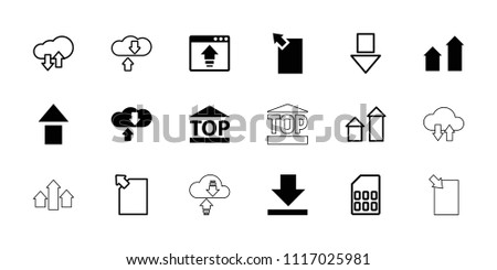 Upload icon. collection of 18 upload filled and outline icons such as arrow up, top of cargo box, download cloud, arrow down. editable upload icons for web and mobile.