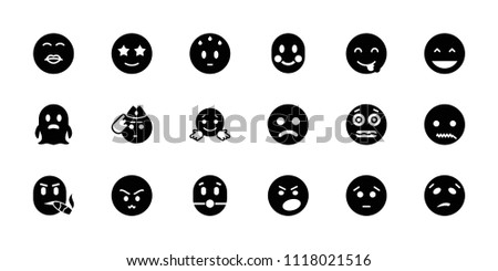 Emoticon icon. collection of 18 emoticon filled icons such as sad smiley, laughing emot, sad emot, happy emoji with star eyes. editable emoticon icons for web and mobile.