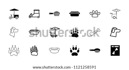Dog icon. collection of 18 dog filled and outline icons such as animal paw, hair brush, fast food cart, x ray, wolf, paw. editable dog icons for web and mobile.