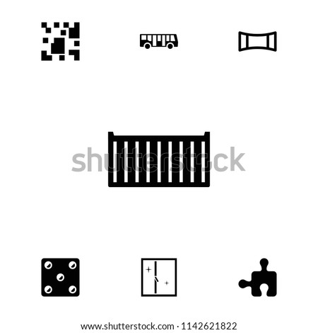 Square icon. collection of 7 square filled icons such as airport bus, cargo box, panorama mode, dice, window, qr code. editable square icons for web and mobile.