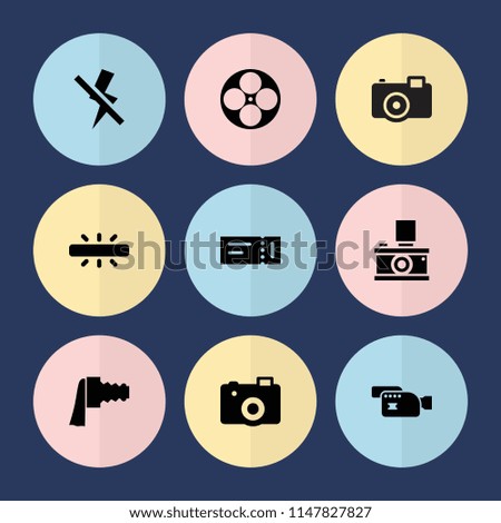 Set of 9 film filled icons such as ticket, camera, camera zoom, no flash