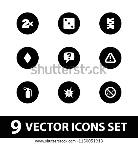 Risk icon. collection of 9 risk filled icons such as diamonds, dice, casino bet, domino, no smoking, dynamite, exclamation. editable risk icons for web and mobile.