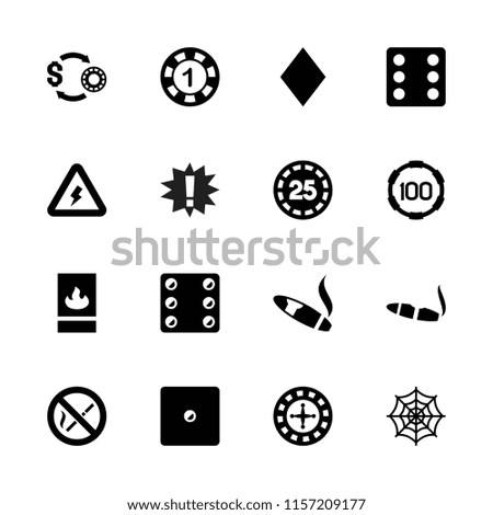 Risk icon. collection of 16 risk filled icons such as roulette, 1 casino chip, dice, cigarette, spider web, fire protection. editable risk icons for web and mobile.