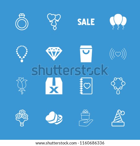 Gift icon. collection of 16 gift filled and outline icons such as diamond, shopping bag, sweet box, necklace, question box, party hat. editable gift icons for web and mobile.