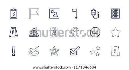 Mark icon. collection of 18 mark outline icons such as wet floor, clipboard with chart, flag, drop counter, warning, minus. editable mark icons for web and mobile.