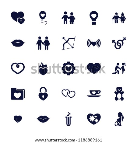 Love icon. collection of 25 love filled icons such as teddy bear, heart, family, couple, heart face, male and female, bow. editable love icons for web and mobile.