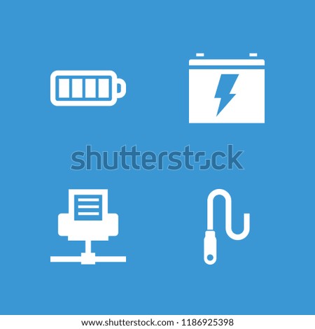 Charger icon. collection of 4 charger filled icons such as battery, phone connection cable. editable charger icons for web and mobile.