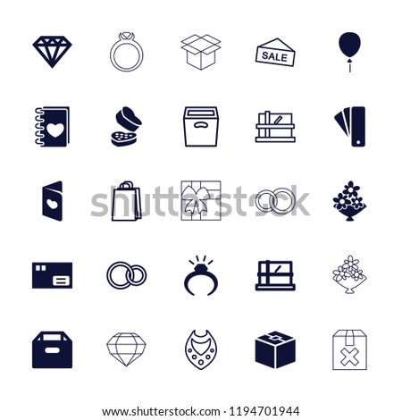 Vector  filled and outline icons such as parcel, tag, ring, diamond, box, necklace, shopping bag, rings, sale. editable gift icons for web and mobile.