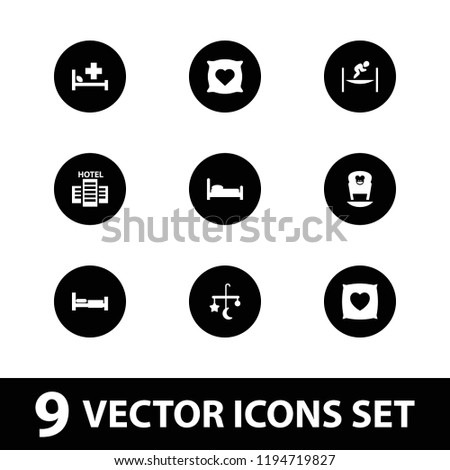 Bed icon. collection of 9 bed filled icons such as pillow with heart on it, trampoline. editable bed icons for web and mobile.