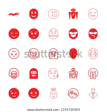 Character icon. collection of 25 character filled and outline icons such as smiling emot, wink emot, robot, crying emoji. editable character icons for web and mobile.