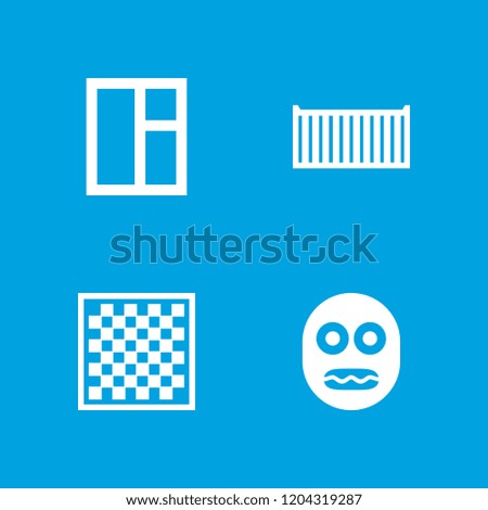 Square icon. collection of 4 square filled icons such as chess board, shocked emoji, cargo box. editable square icons for web and mobile.