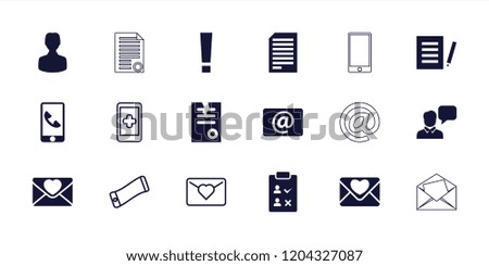 Message icon. collection of 18 message filled and outline icons such as paper, document, love letter, email, exclamation point. editable message icons for web and mobile.