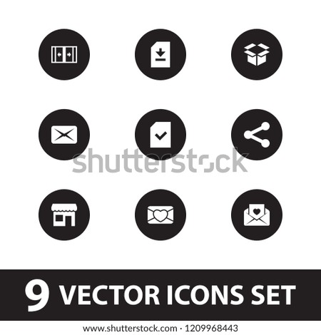 Open icon. collection of 9 open filled icons such as love letter, share, file, store, sliding doors, mail. editable open icons for web and mobile.