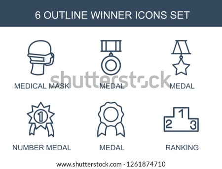 winner icons. Trendy 6 winner icons. Contain icons such as medical mask, medal, number medal, ranking. winner icon for web and mobile.