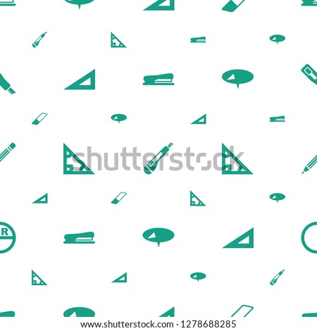stationery icons pattern seamless white background. Included editable filled stapler, cutter, eraser, ruler, triangle, pin, pencil icons. stationery icons for web and mobile.