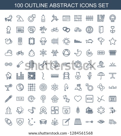 100 abstract icons. Trendy abstract icons white background. Included outline icons such as truck, soda and burger, electric circuit, field, paper and pen. abstract icon for web and mobile.
