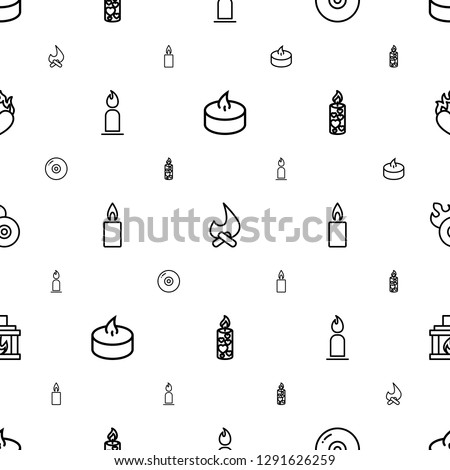 burn icons pattern seamless white background. Included editable outline candle, bonfire, disc, disc flame, fireplace, heart in fire icons. burn icons for web and mobile.