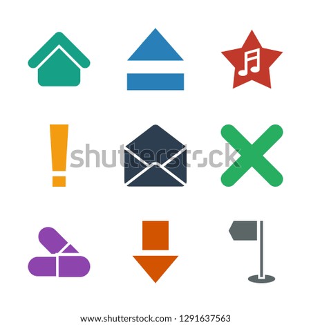 9 website icons. Trendy website icons white background. Included filled icons such as flag, arrow down, pill, cross, envelope, exclamation point. website icon for web and mobile.