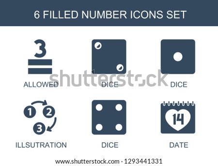 6 number icons. Trendy number icons white background. Included filled icons such as allowed, Dice, illsutration, date. number icon for web and mobile.