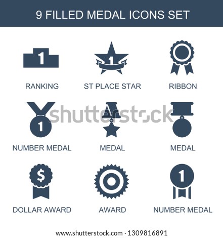 medal icons. Trendy 9 medal icons. Contain icons such as ranking, st place star, ribbon, number medal, dollar award, award. icon for web and mobile.