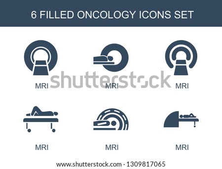 6 oncology icons. Trendy oncology icons white background. Included filled icons such as MRI. oncology icon for web and mobile.