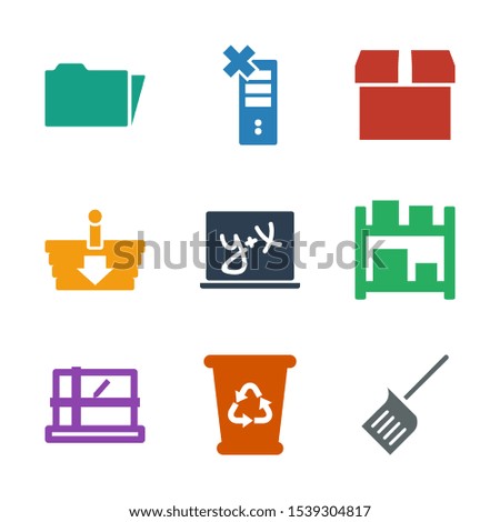 9 empty icons. Trendy empty icons white background. Included filled icons such as dustpan, recycle bin, parcel, storage, blackboard x y, shopping basket. empty icon for web and mobile.