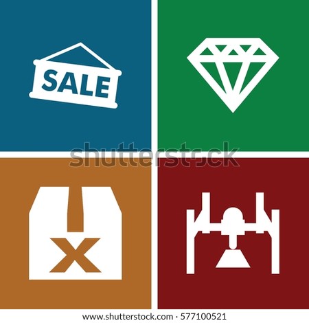 Set of 4 gift filled icons such as Diamond, sale, box