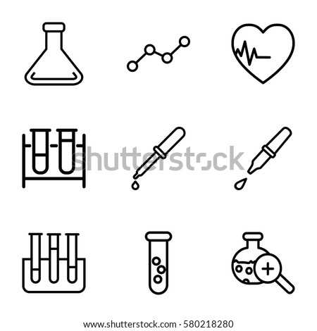 analysis vector icons. Set of 9 analysis outline icons such as test tube, pipette, test tube search, heartbeat