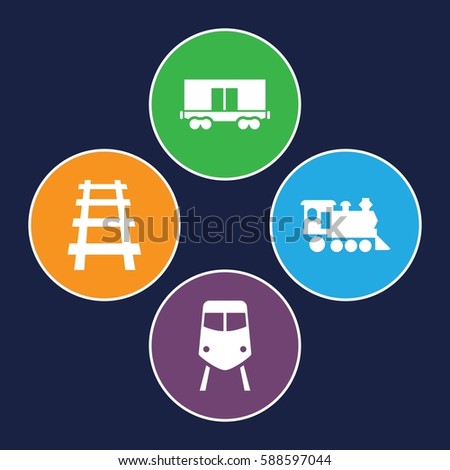 railway icons set. Set of 4 railway filled icons such as train, cargo wagon, locomotive