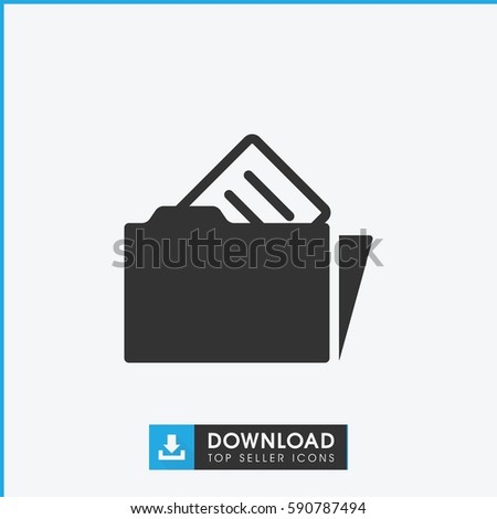 document in folder icon. Simple filled document in folder icon. On white background.