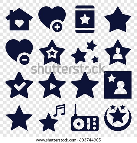 Favorite icons set. set of 16 favorite filled icons such as star, radio, favourite user