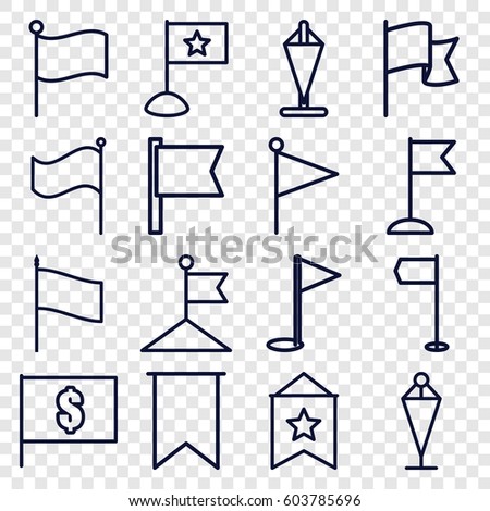 Pennant icons set. set of 16 pennant outline icons such as flag, gold flag