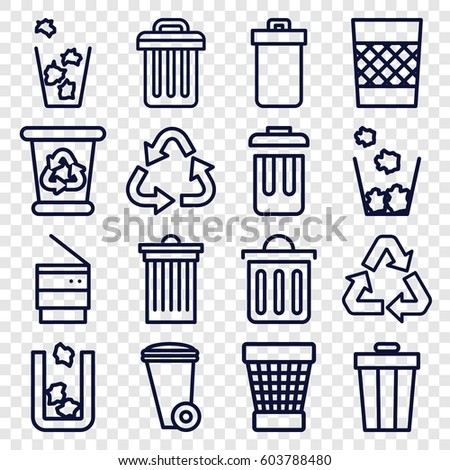 Waste icons set. set of 16 waste outline icons such as trash bin, recycle bin