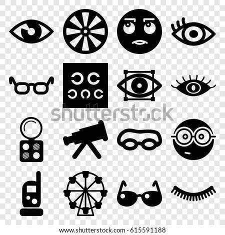 Eye icons set. set of 16 eye filled icons such as baby monitor phone, eyelash, eyeshadow palette, eye, nerd emoji, sunglasses, dart, glasses, telescope, Ferris wheel