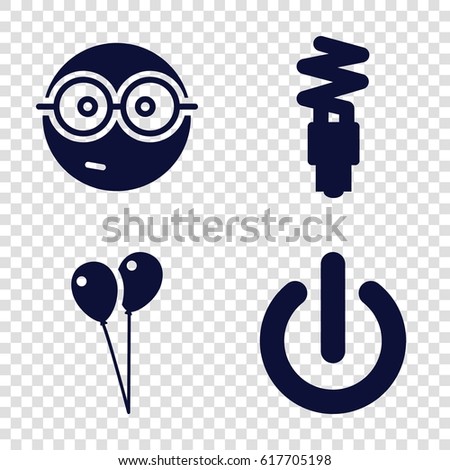 Light icons set. set of 4 light filled icons such as balloon, nerd emoji, fluorescent lamp