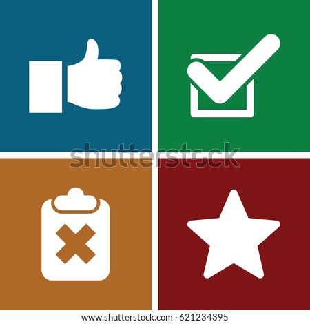 Vote icons set. set of 4 vote filled icons such as tick, star, like